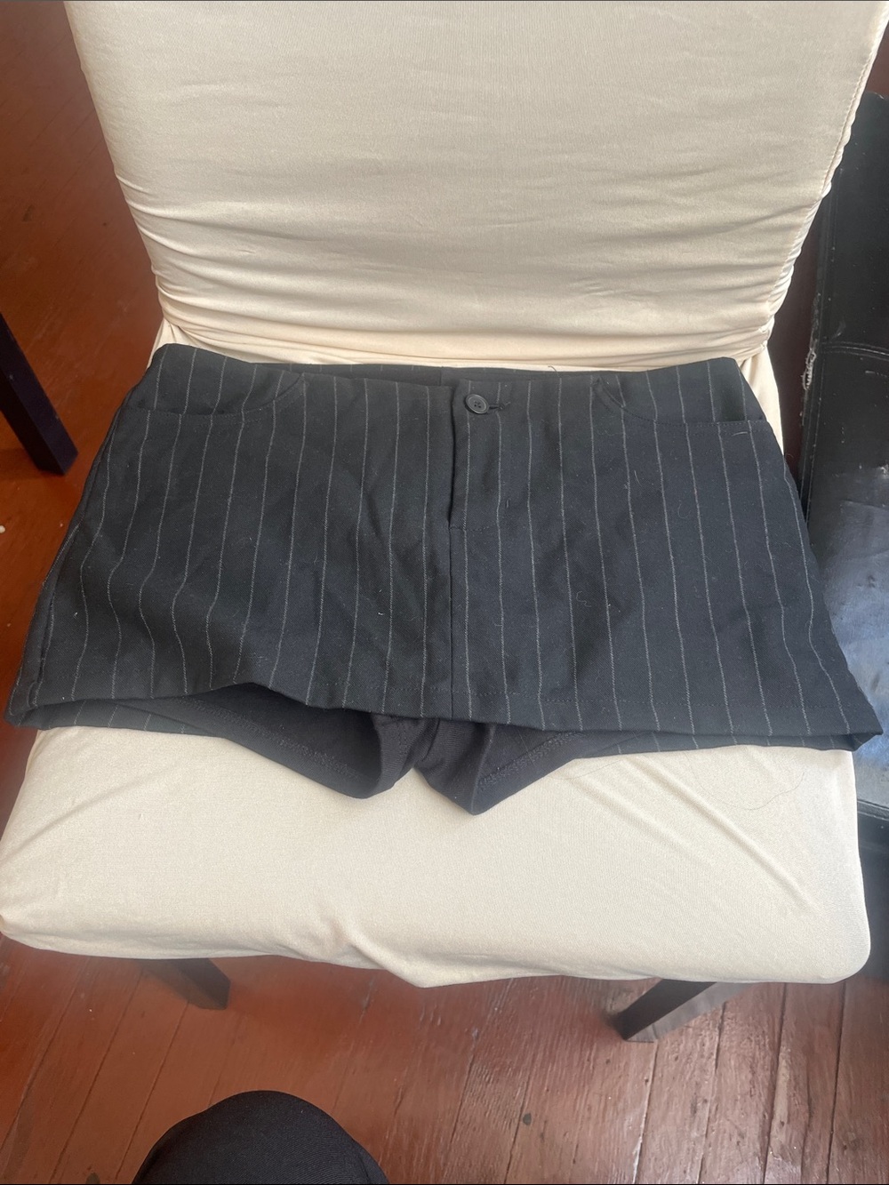 Black Pinstripe High-Waist Skort